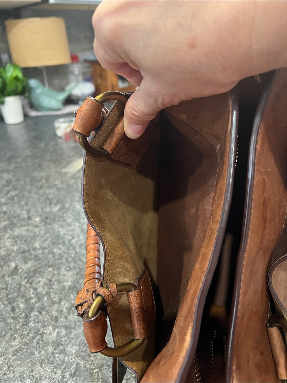 Frye Cognac Brown Leather Satchel with Chain-Leather Strap - Picture 6 of 16